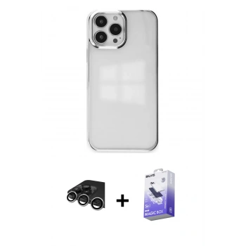 MARSİLYAN™- iPhone 14 Pro Max Kılıf Doruk Doku Prime - Siyah Bilvis 5in1 5D Magic Hayalet Cam Ekran Koruyucu + Raze Metal Kamera Lens - GS