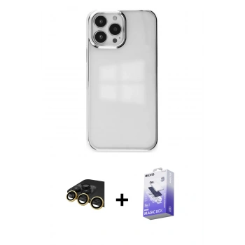 MARSİLYAN™- iPhone 14 Pro Max Kılıf Doruk Doku Prime - Siyah Bilvis 5in1 5D Magic Hayalet Cam Ekran Koruyucu + Raze Metal Kamera Lens - GD