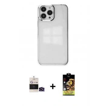 MARSİLYAN™- iPhone 14 Pro Max Kılıf Doruk Doku Prime - Siyah Buffer Cam Ekran Koruyucu + Bilvis Titan Kamera Lens - SH