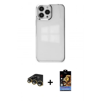 MARSİLYAN™- iPhone 14 Pro Max Kılıf Doruk Doku Prime - Siyah Buffer Hayalet Cam Ekran Koruyucu + Raze Metal Kamera Lens - GD