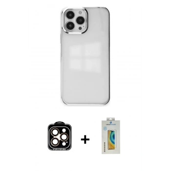 MARSİLYAN™- iPhone 14 Pro Max Kılıf Doruk Doku Prime - Siyah Polymer Nano Ekran Koruyucu + PVD Metal Kamera Lens - TU