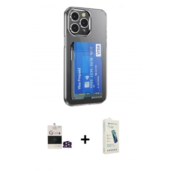 MARSİLYAN™- iPhone 14 Pro Max Kılıf Doruk Klasik Koleksiyonu - Şeffaf Pasifik Cam Ekran Koruyucu + Bilvis Titan Kamera Lens - GD