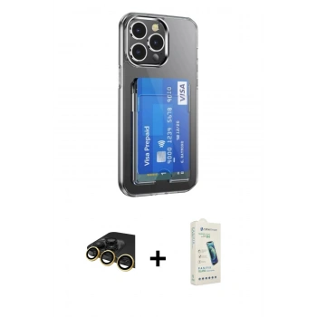 MARSİLYAN™- iPhone 14 Pro Max Kılıf Doruk Klasik Koleksiyonu - Şeffaf Pasifik Cam Ekran Koruyucu + Raze Metal Kamera Lens - GD