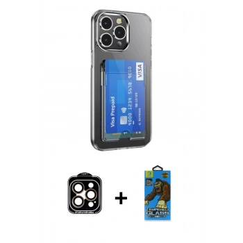 MARSİLYAN™- iPhone 14 Pro Max Kılıf Doruk Klasik Koleksiyonu - Siyah 18D Cam Ekran Koruyucu + PVD Metal Kamera Lens - TU