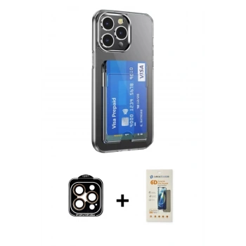 MARSİLYAN™- iPhone 14 Pro Max Kılıf Doruk Klasik Koleksiyonu - Siyah 6D Mat Seramik Hayalet Nano Ekran Koruyucu + PVD Metal Kamera Lens - TU