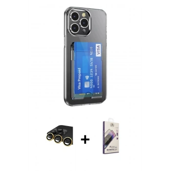 MARSİLYAN™- iPhone 14 Pro Max Kılıf Doruk Klasik Koleksiyonu - Siyah Bilvis 3D Mat Cam Ekran Koruyucu + Raze Metal Kamera Lens - GD