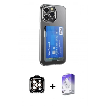 MARSİLYAN™- iPhone 14 Pro Max Kılıf Doruk Klasik Koleksiyonu - Siyah Bilvis 5in1 3D Magic Cam Ekran Koruyucu + PVD Metal Kamera Lens - TU