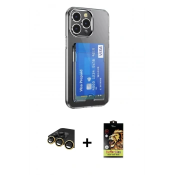 MARSİLYAN™- iPhone 14 Pro Max Kılıf Doruk Klasik Koleksiyonu - Siyah Buffer Cam Ekran Koruyucu + Raze Metal Kamera Lens - GD