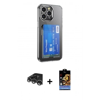 MARSİLYAN™- iPhone 14 Pro Max Kılıf Doruk Klasik Koleksiyonu - Siyah Buffer Hayalet Cam Ekran Koruyucu + Raze Metal Kamera Lens - GS
