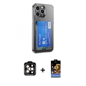 MARSİLYAN™- iPhone 14 Pro Max Kılıf Doruk Klasik Koleksiyonu - Siyah Buffer Hayalet Cam Ekran Koruyucu + PVD Metal Kamera Lens - TU
