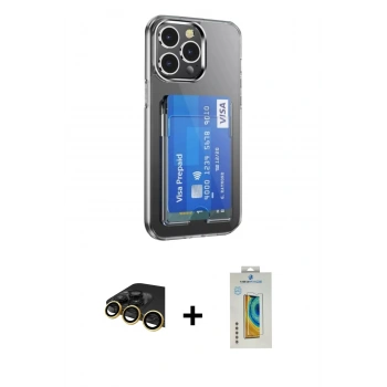 MARSİLYAN™- iPhone 14 Pro Max Kılıf Doruk Klasik Koleksiyonu - Siyah Polymer Nano Ekran Koruyucu + Raze Metal Kamera Lens - GD