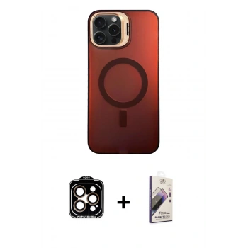 MARSİLYAN™- iPhone 14 Pro Max Kılıf Doruk Klasik Prime - Siyah Bilvis 3D Mat Cam Ekran Koruyucu + PVD Metal Kamera Lens - TU