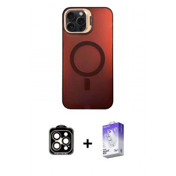 MARSİLYAN™- iPhone 14 Pro Max Kılıf Doruk Klasik Prime - Siyah Bilvis 5in1 3D Magic Cam Ekran Koruyucu + PVD Metal Kamera Lens - TU