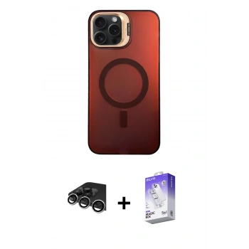 MARSİLYAN™- iPhone 14 Pro Max Kılıf Doruk Klasik Prime - Siyah Bilvis 5in1 3D Magic Cam Ekran Koruyucu + Raze Metal Kamera Lens - GS