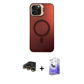 MARSİLYAN™- iPhone 14 Pro Max Kılıf Doruk Klasik Prime - Siyah Bilvis 5in1 5D Magic Hayalet Cam Ekran Koruyucu + Raze Metal Kamera Lens - GD