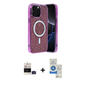 MARSİLYAN™- iPhone 14 Pro Max Kılıf Eksen Çizgi - Şeffaf Royal Nano Ekran Koruyucu + Bilvis Titan Kamera Lens - DNMR