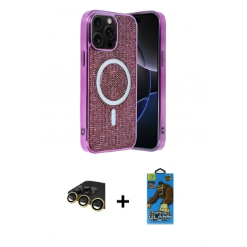 MARSİLYAN™- iPhone 14 Pro Max Kılıf Eksen Çizgi - Siyah 18D Cam Ekran Koruyucu + Raze Metal Kamera Lens - GD