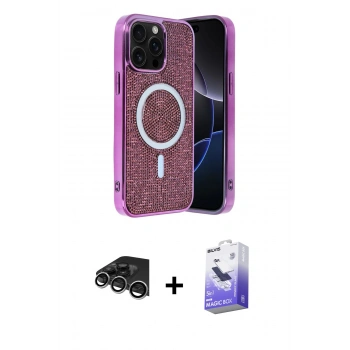 MARSİLYAN™- iPhone 14 Pro Max Kılıf Eksen Çizgi - Siyah Bilvis 5in1 5D Magic Hayalet Cam Ekran Koruyucu + Raze Metal Kamera Lens - GS
