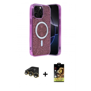 MARSİLYAN™- iPhone 14 Pro Max Kılıf Eksen Çizgi - Siyah Buffer Cam Ekran Koruyucu + Raze Metal Kamera Lens - GD