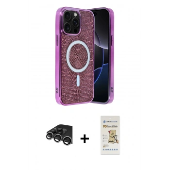 MARSİLYAN™- iPhone 14 Pro Max Kılıf Eksen Çizgi - Siyah Mat Seramik Nano Ekran Koruyucu + Raze Metal Kamera Lens - GS