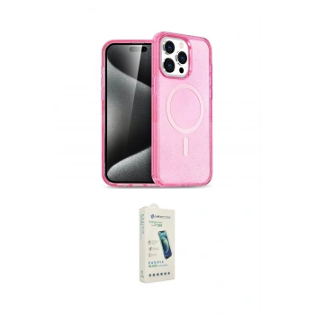 MARSİLYAN™- iPhone 14 Pro Max Kılıf Eksen Doku Koleksiyonu - Şeffaf Pasifik Cam Ekran Koruyucu