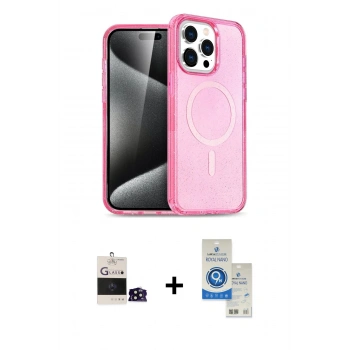MARSİLYAN™- iPhone 14 Pro Max Kılıf Eksen Doku Koleksiyonu - Şeffaf Royal Nano Ekran Koruyucu + Bilvis Titan Kamera Lens - SH