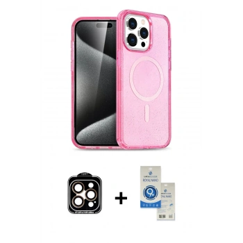 MARSİLYAN™- iPhone 14 Pro Max Kılıf Eksen Doku Koleksiyonu - Şeffaf Royal Nano Ekran Koruyucu + PVD Metal Kamera Lens - TU