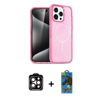 MARSİLYAN™- iPhone 14 Pro Max Kılıf Eksen Doku Koleksiyonu - Siyah 18D Cam Ekran Koruyucu + PVD Metal Kamera Lens - TU