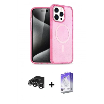 MARSİLYAN™- iPhone 14 Pro Max Kılıf Eksen Doku Koleksiyonu - Siyah Bilvis 5in1 3D Magic Cam Ekran Koruyucu + Raze Metal Kamera Lens - GS
