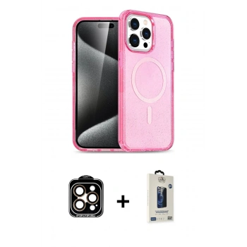 MARSİLYAN™- iPhone 14 Pro Max Kılıf Eksen Doku Koleksiyonu - Siyah Bilvis Hayalet Cam Ekran Koruyucu + PVD Metal Kamera Lens - TU