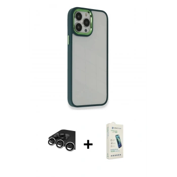MARSİLYAN™- iPhone 14 Pro Max Kılıf Eksen Doku Prime - Şeffaf Pasifik Cam Ekran Koruyucu + Raze Metal Kamera Lens - GS
