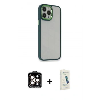MARSİLYAN™- iPhone 14 Pro Max Kılıf Eksen Doku Prime - Şeffaf Pasifik Cam Ekran Koruyucu + PVD Metal Kamera Lens - TU