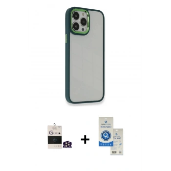 MARSİLYAN™- iPhone 14 Pro Max Kılıf Eksen Doku Prime - Şeffaf Royal Nano Ekran Koruyucu + Bilvis Titan Kamera Lens - GD