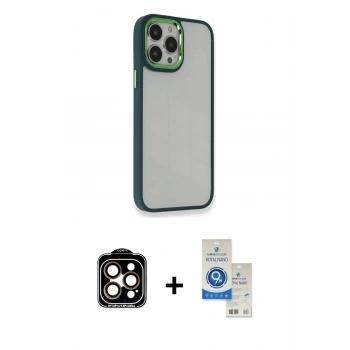 MARSİLYAN™- iPhone 14 Pro Max Kılıf Eksen Doku Prime - Şeffaf Royal Nano Ekran Koruyucu + PVD Metal Kamera Lens - TU