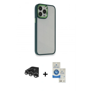 MARSİLYAN™- iPhone 14 Pro Max Kılıf Eksen Doku Prime - Şeffaf Royal Nano Ekran Koruyucu + Raze Metal Kamera Lens - GS