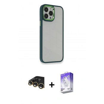 MARSİLYAN™- iPhone 14 Pro Max Kılıf Eksen Doku Prime - Siyah Bilvis 5in1 3D Magic Cam Ekran Koruyucu + Raze Metal Kamera Lens - GD