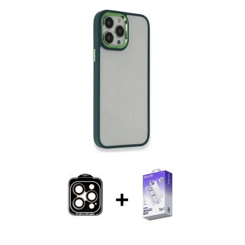 MARSİLYAN™- iPhone 14 Pro Max Kılıf Eksen Doku Prime - Siyah Bilvis 5in1 3D Magic Cam Ekran Koruyucu + PVD Metal Kamera Lens - TU
