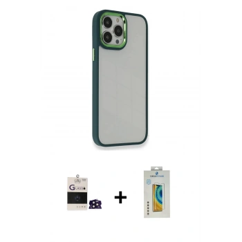 MARSİLYAN™- iPhone 14 Pro Max Kılıf Eksen Doku Prime - Siyah Polymer Nano Ekran Koruyucu + Bilvis Titan Kamera Lens - DNMR