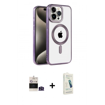 MARSİLYAN™- iPhone 14 Pro Max Kılıf Eksen Form Koleksiyonu - Şeffaf Pasifik Cam Ekran Koruyucu + Bilvis Titan Kamera Lens - DNMR
