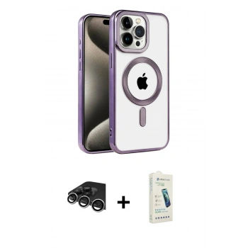 MARSİLYAN™- iPhone 14 Pro Max Kılıf Eksen Form Koleksiyonu - Şeffaf Pasifik Cam Ekran Koruyucu + Raze Metal Kamera Lens - GS