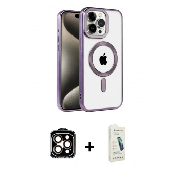 MARSİLYAN™- iPhone 14 Pro Max Kılıf Eksen Form Koleksiyonu - Şeffaf Pasifik Cam Ekran Koruyucu + PVD Metal Kamera Lens - TU