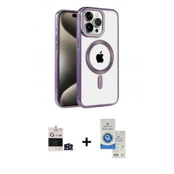 MARSİLYAN™- iPhone 14 Pro Max Kılıf Eksen Form Koleksiyonu - Şeffaf Royal Nano Ekran Koruyucu + Bilvis Titan Kamera Lens - DNMR