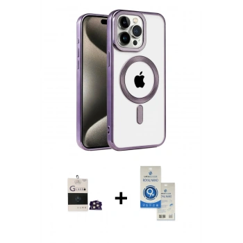 MARSİLYAN™- iPhone 14 Pro Max Kılıf Eksen Form Koleksiyonu - Şeffaf Royal Nano Ekran Koruyucu + Bilvis Titan Kamera Lens - GD