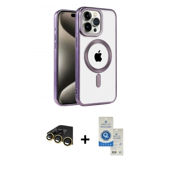MARSİLYAN™- iPhone 14 Pro Max Kılıf Eksen Form Koleksiyonu - Şeffaf Royal Nano Ekran Koruyucu + Raze Metal Kamera Lens - GD