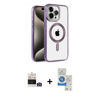 MARSİLYAN™- iPhone 14 Pro Max Kılıf Eksen Form Koleksiyonu - Şeffaf Royal Nano Ekran Koruyucu + Bilvis Titan Kamera Lens - GS