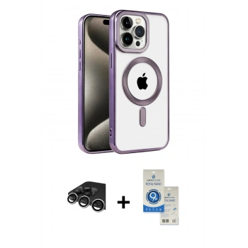 MARSİLYAN™- iPhone 14 Pro Max Kılıf Eksen Form Koleksiyonu - Şeffaf Royal Nano Ekran Koruyucu + Raze Metal Kamera Lens - GS