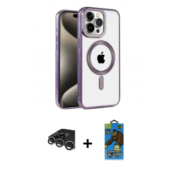 MARSİLYAN™- iPhone 14 Pro Max Kılıf Eksen Form Koleksiyonu - Siyah 18D Cam Ekran Koruyucu + Raze Metal Kamera Lens - GS
