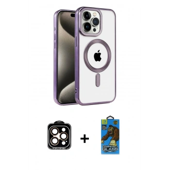 MARSİLYAN™- iPhone 14 Pro Max Kılıf Eksen Form Koleksiyonu - Siyah 18D Cam Ekran Koruyucu + PVD Metal Kamera Lens - TU