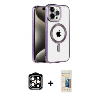 MARSİLYAN™- iPhone 14 Pro Max Kılıf Eksen Form Koleksiyonu - Siyah 6D Mat Seramik Hayalet Nano Ekran Koruyucu + PVD Metal Kamera Lens - TU