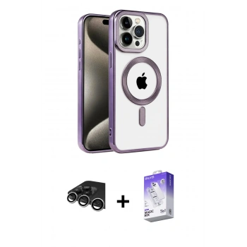 MARSİLYAN™- iPhone 14 Pro Max Kılıf Eksen Form Koleksiyonu - Siyah Bilvis 5in1 3D Magic Cam Ekran Koruyucu + Raze Metal Kamera Lens - GS